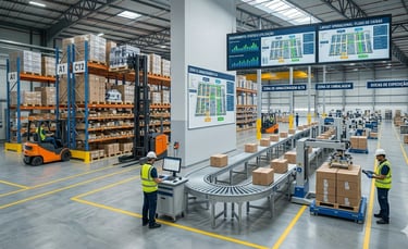 "Equipamentos e layout operacional otimizados em centro logístico moderno."