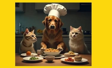 a dog and a cat are sitting at a table