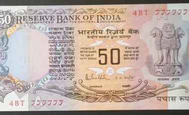 India Fancy Serial Number Banknote 50 Rupees Solid 777777