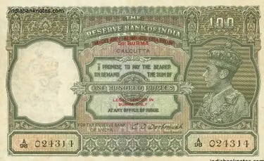 100 Rupees King George VI Burma Overprint