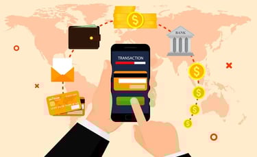 imagem de uma maquina de banco digitais fazendo uma transação com cartão físico por aproximação.