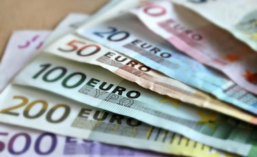 imagem mostra varias notas de Euro 10,20,50,100,200,500