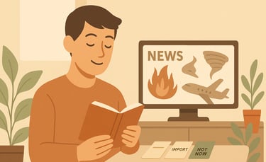 Persona informándose con calma mientras ignora el caos televisivo