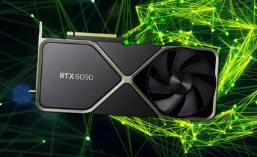 se muestra un diseño profesional de una placa de video RTX6090
