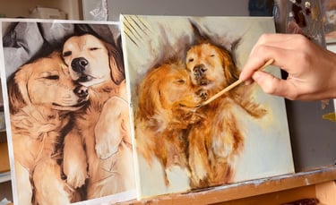 Working on a commission of two sleepy Golden Retrievers