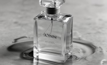 An assortment of luxurious perfumes in sleek black and gold bottles.