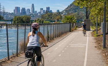 Cyclists on the Los Angeles River Bike Path