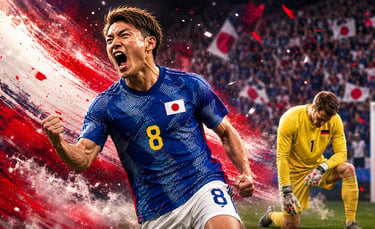 Ritsu Doan célèbre son but contre l'Allemagne lors de la victoire historique du Japon (2-1) à la Coupe du monde 2022.