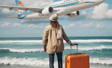 Luggage with a travel insurance tag resting beside a globe and camera.