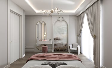 Konut M Antalya yatak odası ve makyaj alanı iç mimari tasarımı-La Féra Interior Design