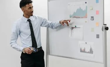 Business professional presenting sales data and strategies for B2B lead generation planning