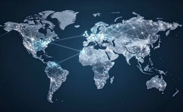 Global network map representing channel development and international distribution strategy