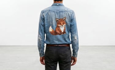 Camisa de mezclilla con zorro bordado a mano
