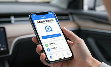 A photograph of a person using a mobile app to manage their vehicle insurance in a bright, modern North American interior, conveying ease of use.