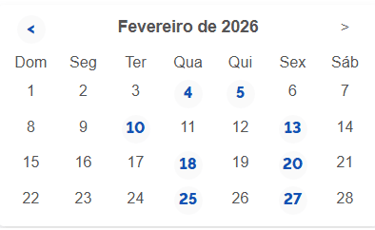 Figura com o calendário de fevereiro/2026