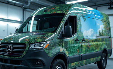 Custom designed floral themed commercial wrap on mercedes van