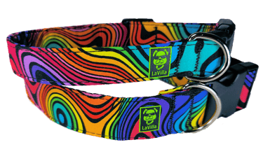 A trippy Dog collar with a wild colored wood design