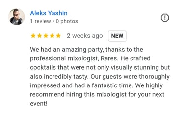 Mixologist Services; Kind service; outstanding service 