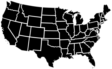 Map of continental United States of America with the states outlined