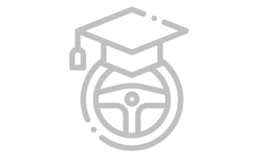 Icon eines VW-Lenkrads mit einem Absolventenhut, das Bildung und Automobiltechnik symbolisiert.