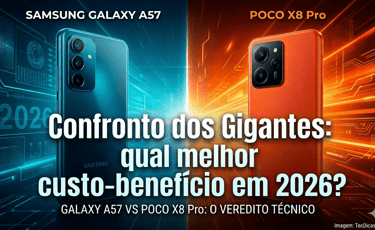 Comparativo entre Samsung Galaxy A57 e POCO X8 Pro, custo-benefício 2026.