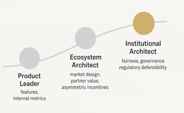 Concept image showing a leader balancing ecosystem design, governance, and fairness.