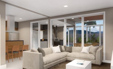 sala de estar com cozinha integrada