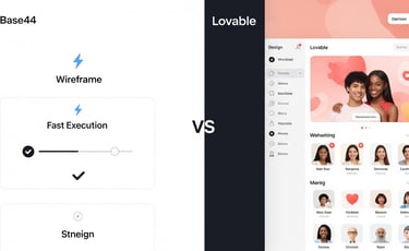 Split screen showing app development concepts: speed vs. user experience.