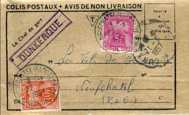 Einfache Nachporto-Gebühr von 15 Francs für einen Brief bis 20 g (Tarif vom 8. Dezember 1951).