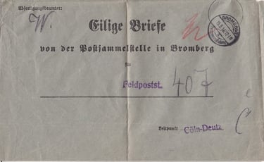 Dispatch envelope containing mail sent by the Postsammelstelle in BROMBERG