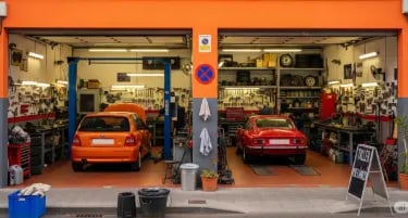 a garage with a car in the garage