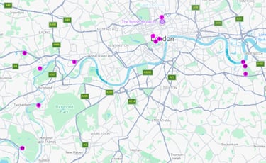 map with the London filming locations for Bridgerton
