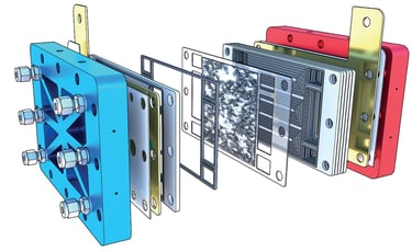 Exploded view of fuel cell stack