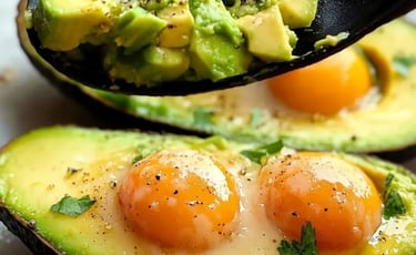 Gesundes Frühstück ab 40: Gebackene Avocado-Eier mit frischen Kräutern und flüssigem Eigelb.