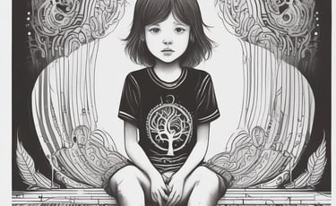 a young girl sitting on a bench in a room