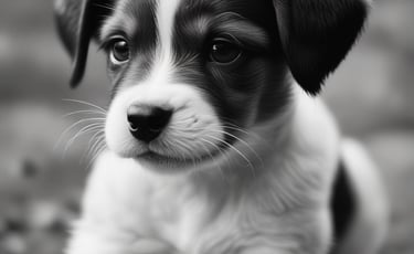 a puppy dog is sitting on the ground