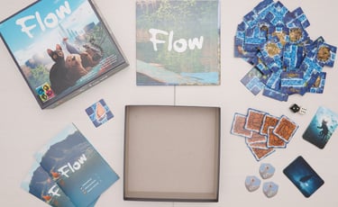 Žaidimo sudėtis: taisyklių knygelės, dėžutė, lenta, kortelės, kortos, žetonai ir kauliukai