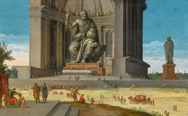  Ilustração da Estátua de Zeus em Olímpia, representando o deus sentado em um trono majestoso