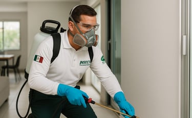 especialista aplicando aspersión en casa 