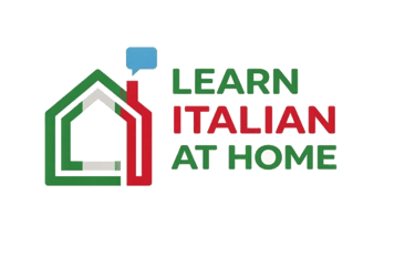 Learn Italian at Home logo featuring a house outline in the colors of the Italy flag.