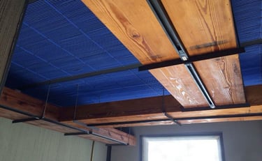wooden ceiling radiant system with capillary mat