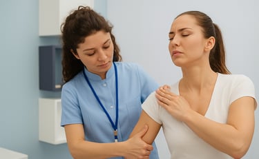 Manual therapy on shoulder to reduce pain from supraspinatus tendinitis.