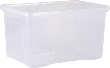a clear plastic storage box with a clear lid