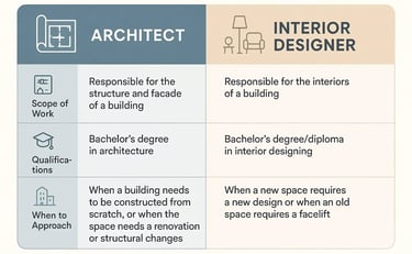 Difference between Architect and Interior Designer