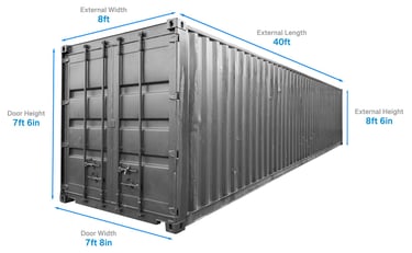 Grey 40ft Standard Shipping Container with dimensions