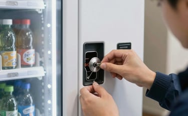 Close-up of a modern vending machine touchscreen showing contactless payment options.