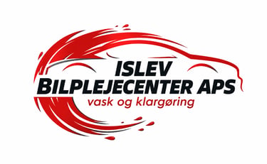 Professional red and black car detailing logo design for Islev Bilplejecenter APS featuring a modern car silhouette.