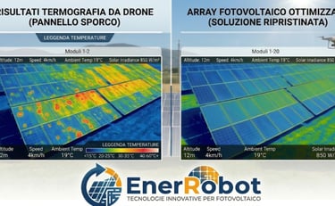 Risultati termografia da drone su impianto fotovoltaico prima e dopo la pulizia robotizzata di EnerR