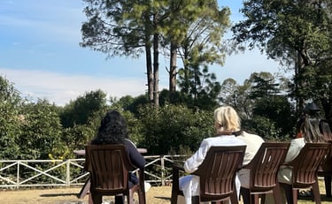 Outdoors, contemplating a lush landscape of the Sacred Valley, Urubamba, Garden of the Soul - Peru
