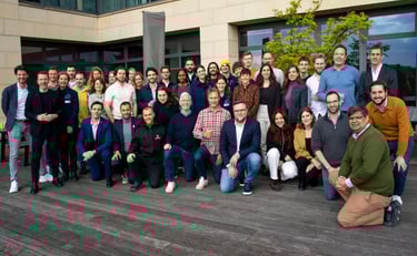 a group of people standing in front of a building